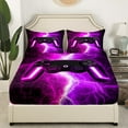 thumbnail image 3 of Gamer Bedding Set Full Size Gaming Bed&nbsp;Sheets Set,Pink and Purple Lightning Sheets Video Game Console Fitted Sheet Set Gamer Room Decor with 2 Pillowcases, 3 of 5