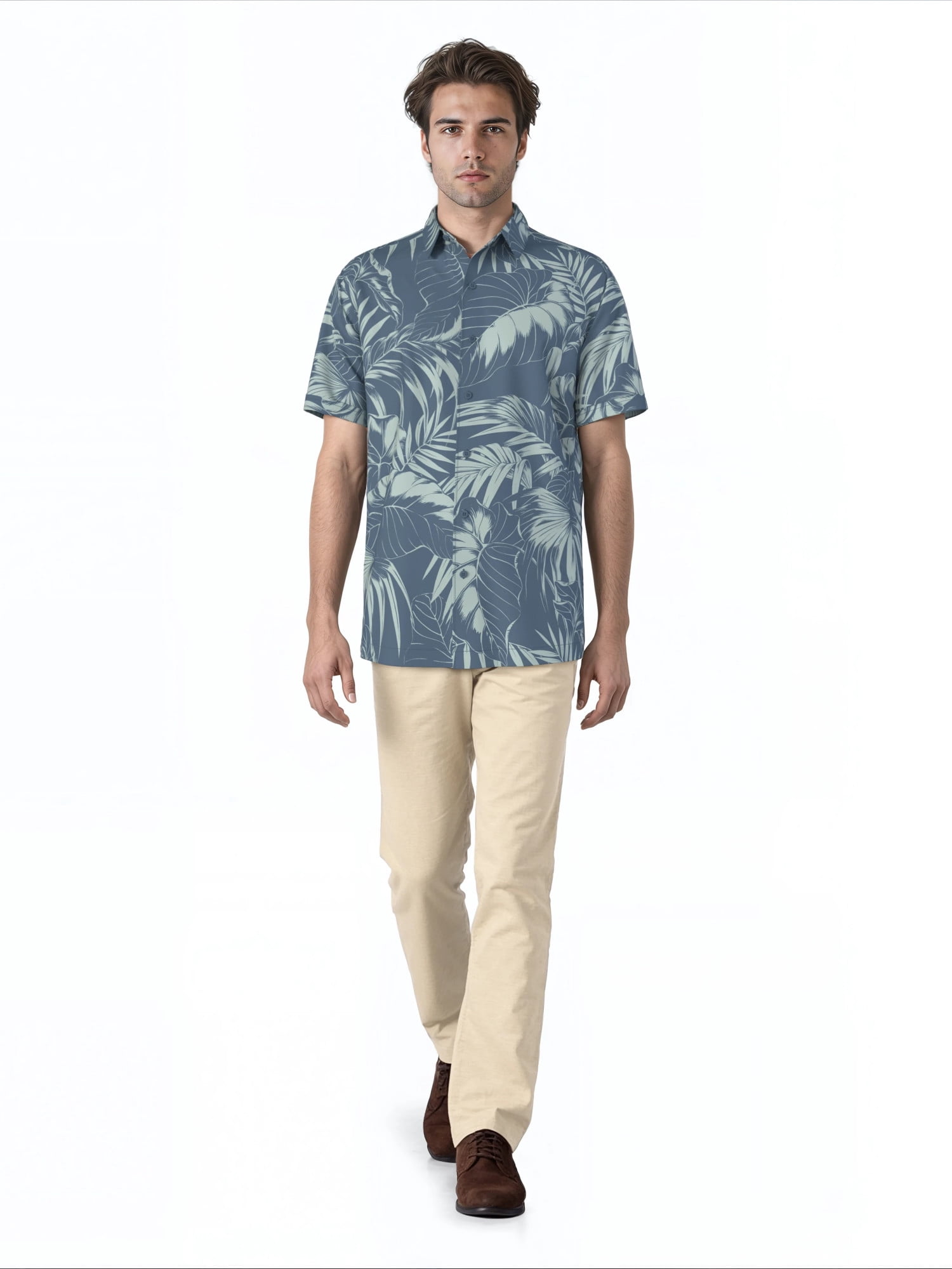 Cafe Luna Men's and Big Men's Printed Leaves Short Sleeve Woven Shirt, Size S-4XL