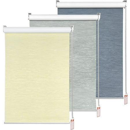

100% opaque roller blinds thermal insulated striped jacquard blinds waterproof fabric with UV protection corded roller blinds for home and office (Beige - 31 w x 72 h)