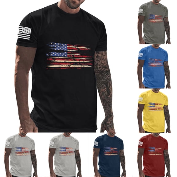 Zedker Men's America Patriotic T Shirt American Flag Fireworks Graphic Tee Independence Day Shirts Black L
