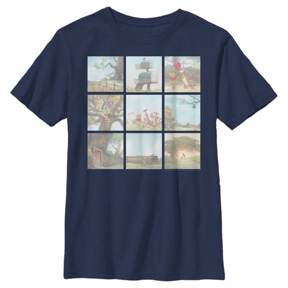 Boy's Winnie the Pooh Scene Panels Graphic Tee Navy Blue Small