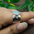 thumbnail image 3 of Natural Blue Chalcedony 925 Sterling Silver And Brass Statement Design Ring Gift Jewelry For Men And Women, 3 of 5