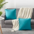 thumbnail image 4 of ZOELNIC Pack of 2 Decorative Throw Pillow Covers with Pom Poms Soft Square Velvet Pillow Case for Couch Sofa Bedroom 18''x18'' Peacock Blue, 4 of 7