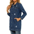 thumbnail image 4 of MODA NOVA Juniors Casual Long Sleeve Button Down Long Distressed Denim Jacket, 4 of 6