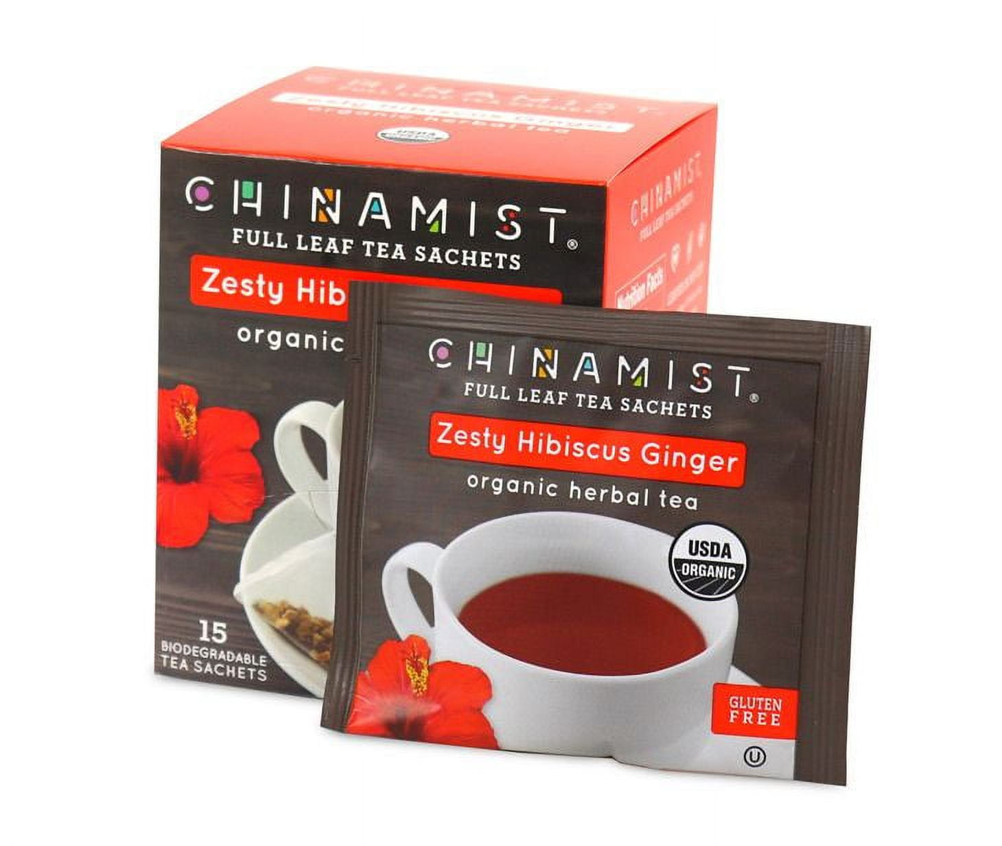 China Mist Organic Zesty Hibiscus Ginger Herbal Tea Sachets, 6 Boxes 15 Count