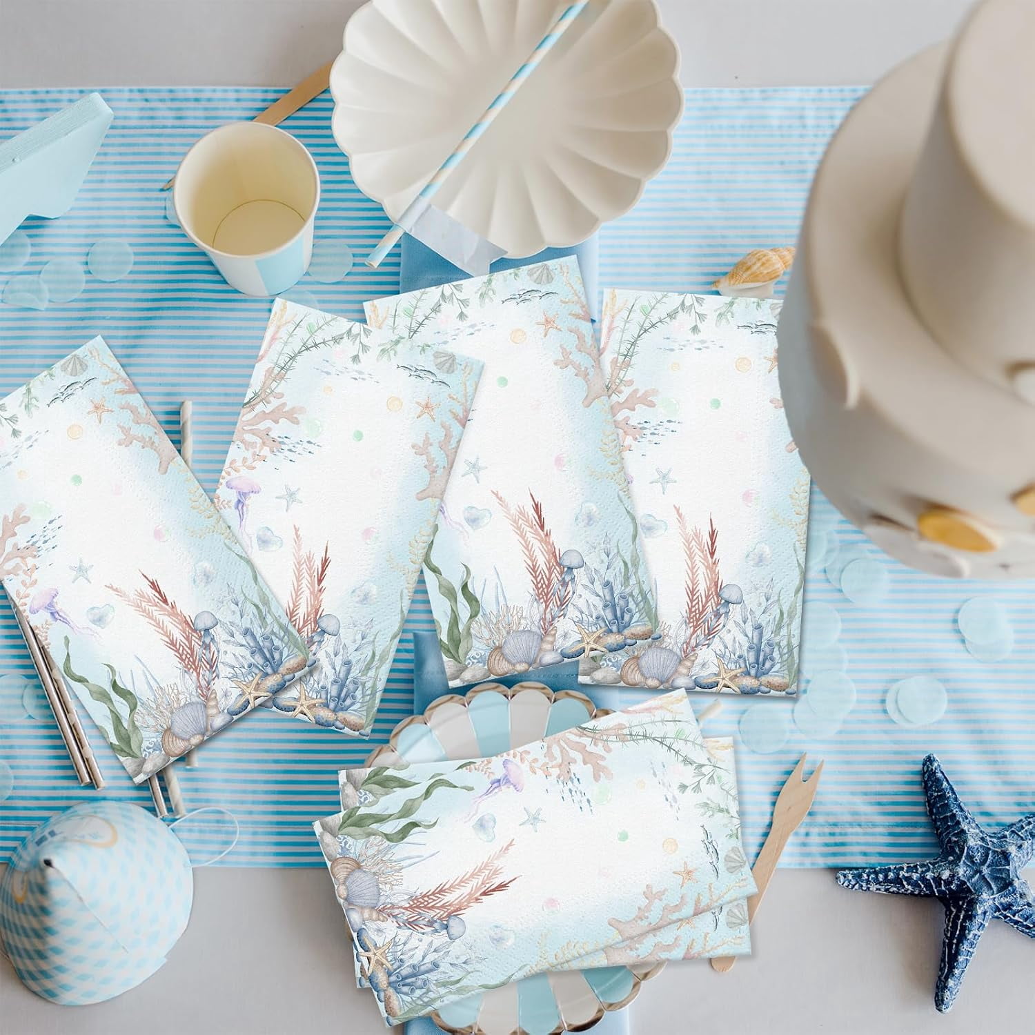 100 Pcs Coastal Turtle Paper Napkins, Sea Blue Decorative Nautical Napkins for Bathroom, Summer Paper Guest Towels for Bathroom, Disposable Paper Hand Towels for Wedding Dinner Parties