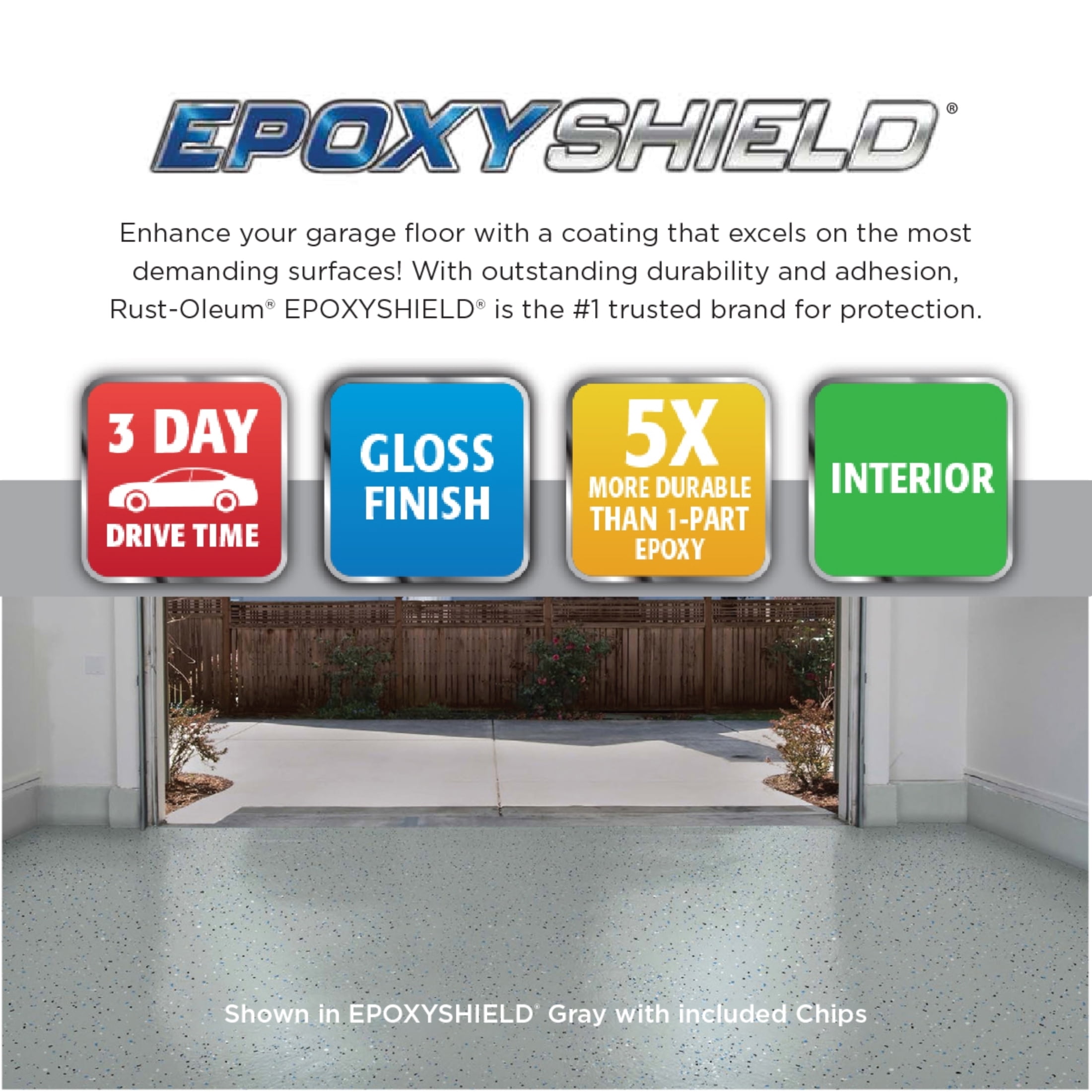 Gray, Rust-Oleum EpoxyShield Gloss Garage Floor Coating Kit