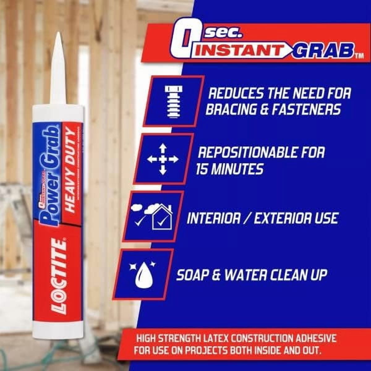 Loctite Power Grab Express Heavy Duty Construction Adhesive, Versatile Construction Glue for Wood, Wall, Tile, Foam Board & More - 9 fl oz Cartridge, Pack of 12