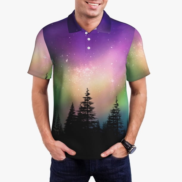Fotbe Northern Lights Camiseta Polo de Golf para Hombre con Estampado – Camisa Deportiva Transpirable con Cuello Abotonado-X-Large