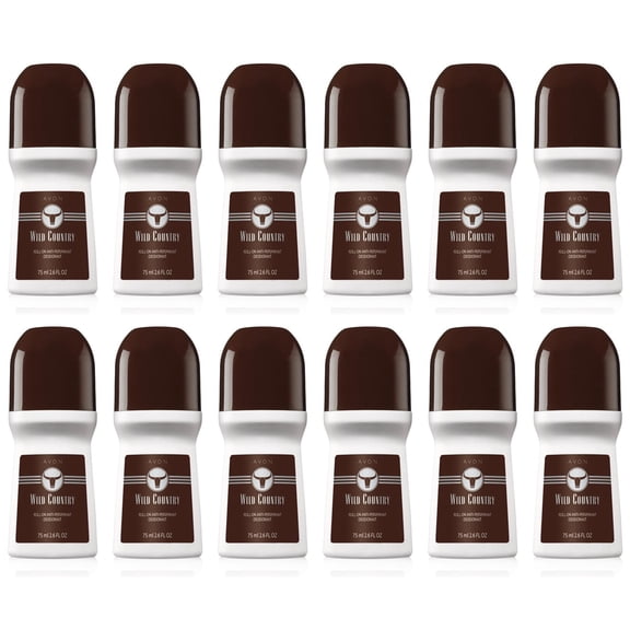 Avon - 12 Pack Wild Country Deodorant Roll On - Antiperspirant Deodorant, Anti-Whitening, Non-Staining, Quick-Drying Formula - 2.6 fl oz./75ml