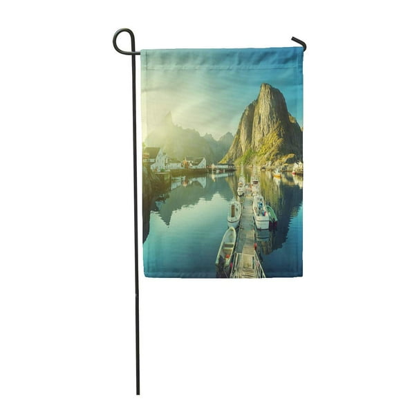 POGLIP Blue Arctic Sunset Reine Lofoten Islands Norway Red Autumn Garden Flag Decorative Flag House Banner 28x40 inch