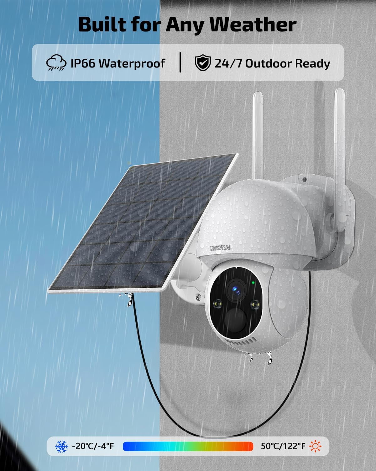 OHWOAI 4MP Solar PTZ Security Camera System, 4 Cameras with 10CH NVR, 360° View, Color Night Vision