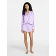 thumbnail image 2 of No Boundaries Sleepwear Satin Long Sleeve Button-Up Top and Shorts Set, 2-Piece, Women’s XS-XXL, 2 of 5