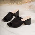 thumbnail image 2 of SACFOF Women's Knit Mesh Slip On Block Heeled Mule Sandals Fashion Square Toe Comfort Casual Beach Low Chunky Heels Open Toe Walking Slide Sandals, 2 of 6