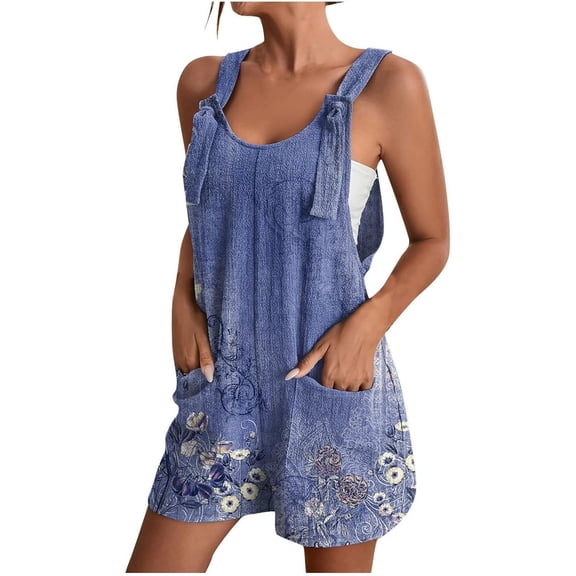 Baqcunre Women's Jumpsuit, Romper for Women Summer Casual Jumpsuits Loose Fit Adjustable Strap Shorts Overalls 4th Of July Jumpsuit for Women Blue L
