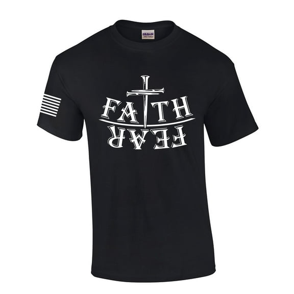 Faith Over Fear Nail Cross Mens Christian Short Sleeve T-Shirt Graphic Tee-Black-small