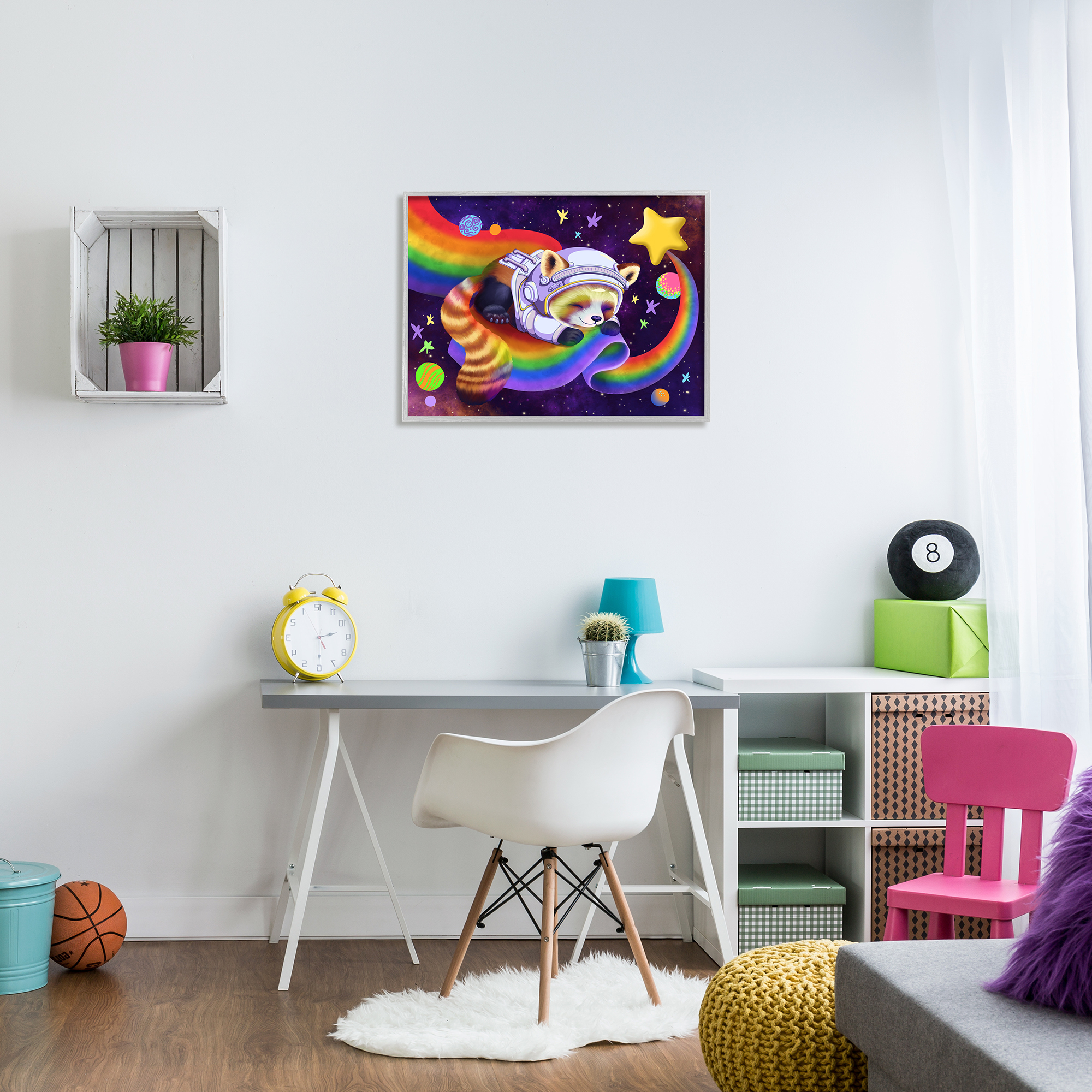 Stupell Industries Red Panda Rainbow Animals & Insects Painting Gray Framed Art Print Wall Art, 30 x 24