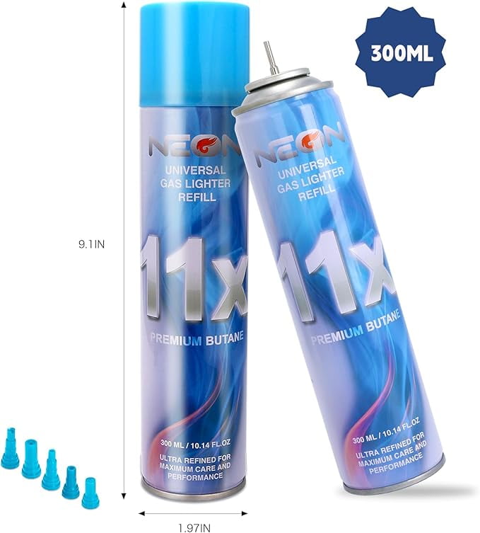 Neon 11x Ultra Refined Butane Fuel Lighter Refill Gas 10.4oz Blue