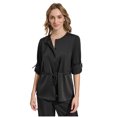 thumbnail image 1 of Calvin Klein Womens Satin Drawstring Waist Button Down Blouse, black, S, 1 of 1