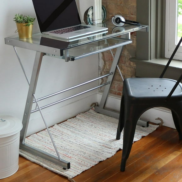 Manor Park Simple Modern Metal and Glass Computer Desk - Multiple Finishes