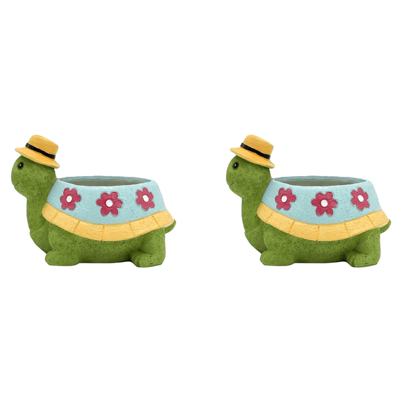 2X Cute Turtle Flower Pot Planter Pot for Indoor and Outdoor Plant Pots, Plants Desk Display Resin Pots Flower