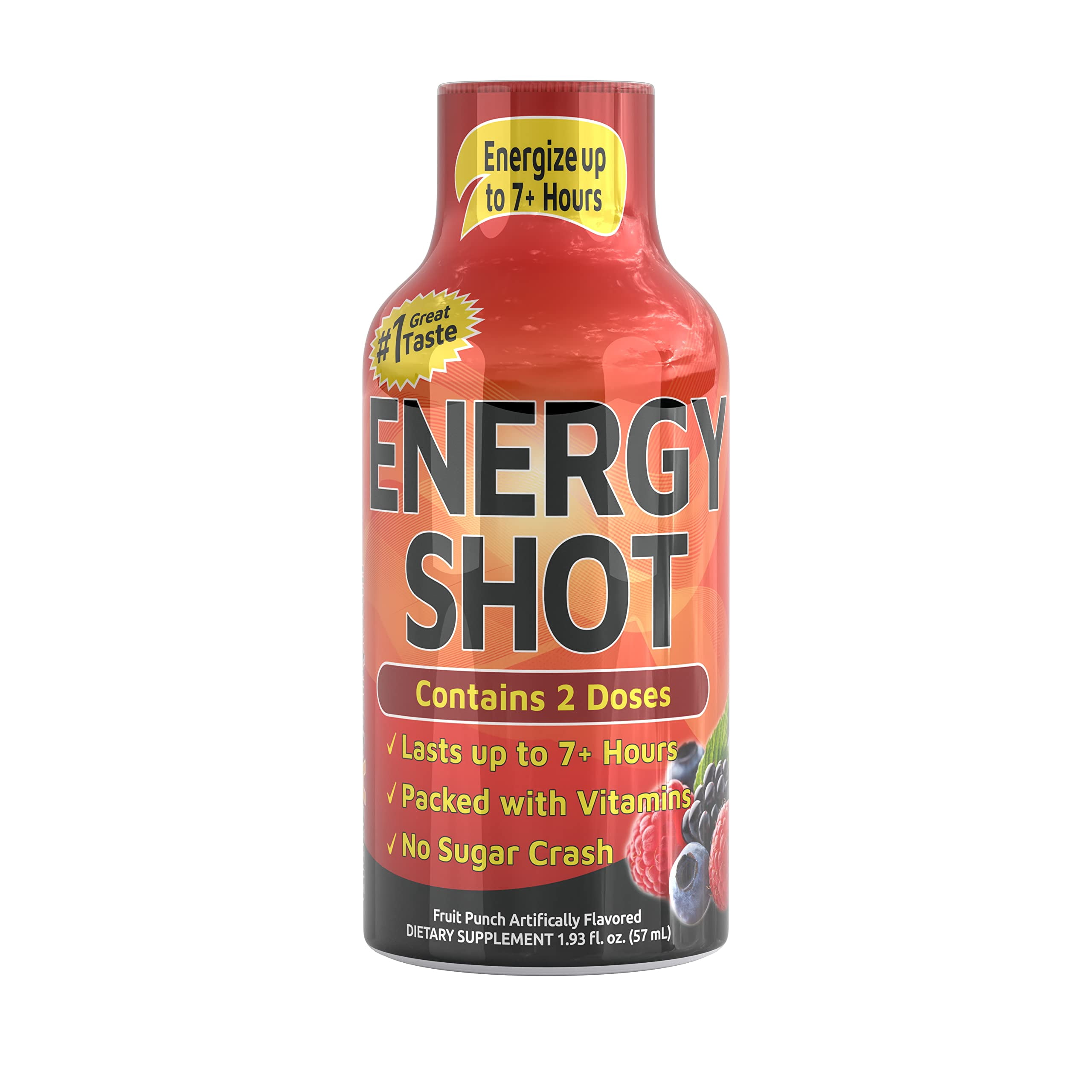 Grade A Quality Fruit Punch Extra Strength Shot, 12 Pack – 260mg Natural Caffeine, B12 & B6, 2 Servings, Zero Sugar, 1.93 fl oz