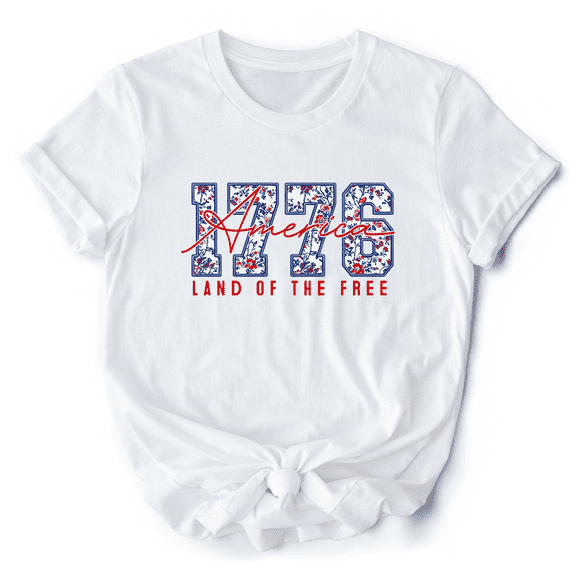 Retro America 1776 Floral T-Shirt, Land of the Free Patriotic Tee