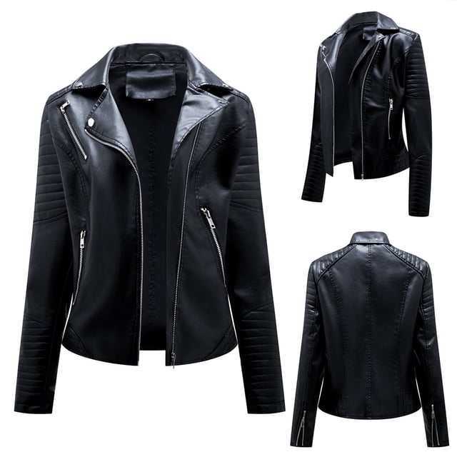 EGNMCR Veste en Similicuir pour Femmes, Manteaux et Vestes en Similicuir à Manches Longues Sans Capuche, Veste Chaude à Manches Longues pour Femmes, Parka d'Hiver Ajustée en Similicuir Sans Capuche pour Femme