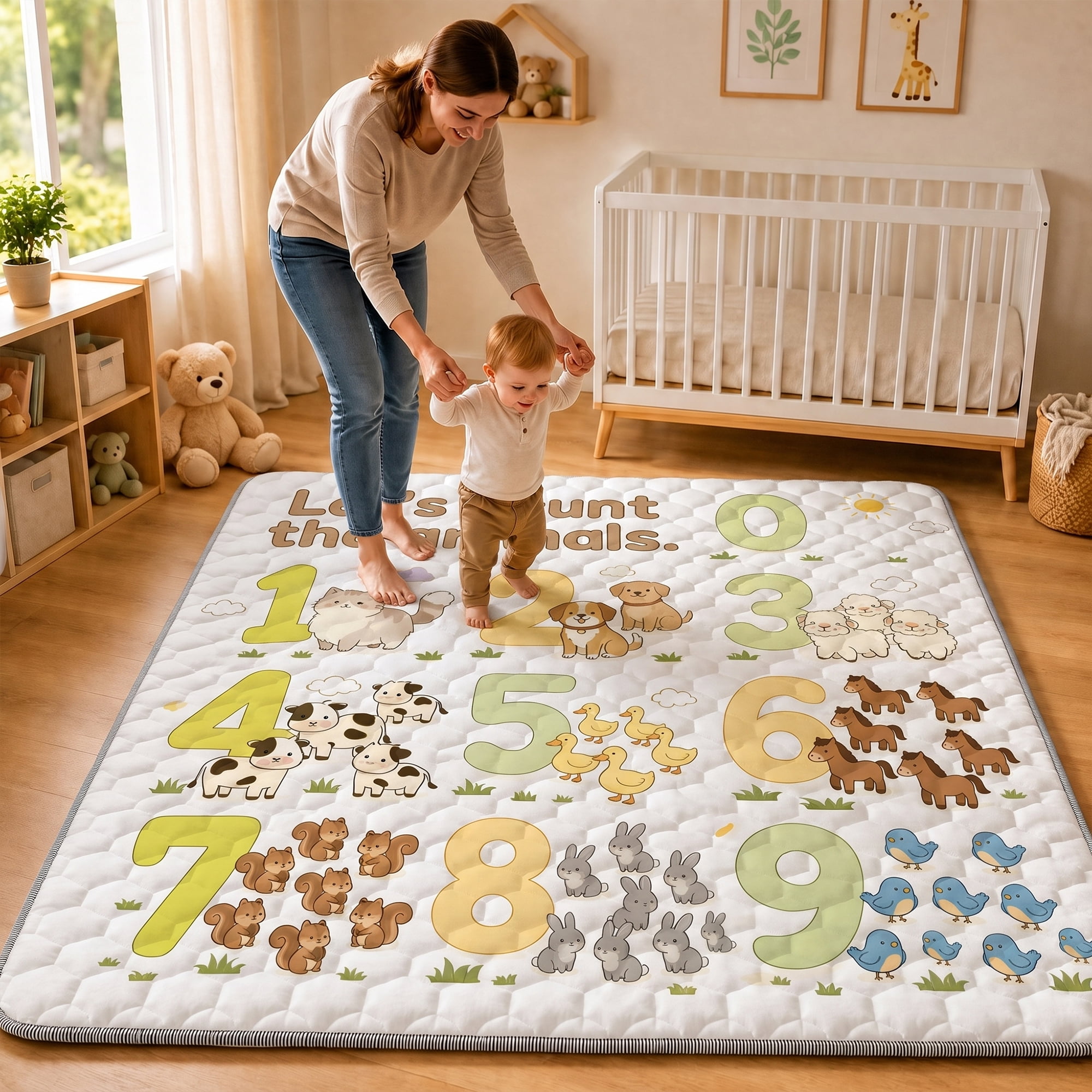 BEAUTYPEAK Large Baby Play Mat, 59"x71" Crawling Mat for Floor, Non-Slip Foldable Mat for Toddlers and Babies