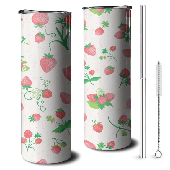 20 OZ Slim Tumblers Strawberry Coffee Travel Mug with Lid and Straw,Stainless Steel Vacuum Insulated Travel Coffee Mug Cup Gifts for Women Mothers