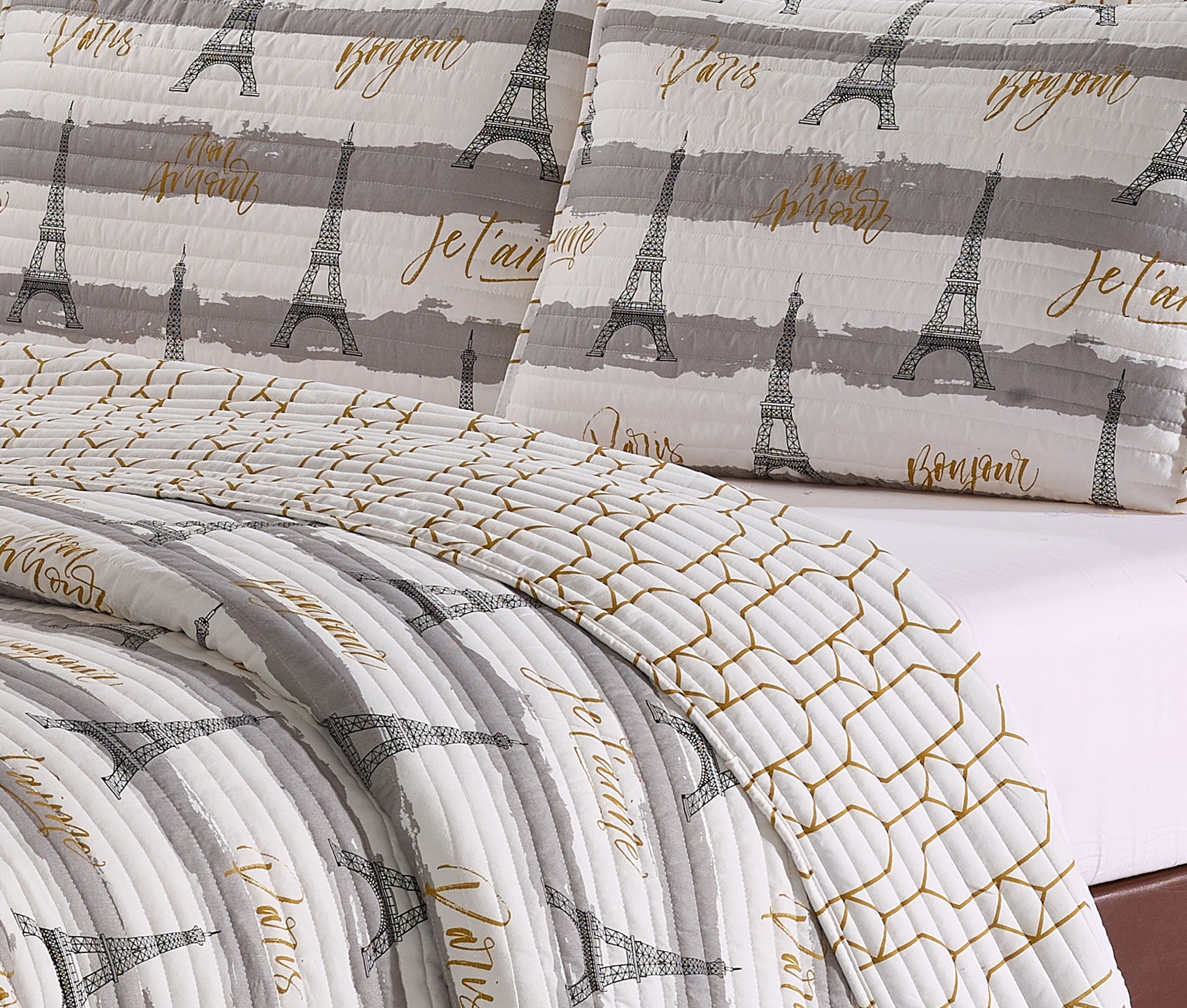 Go-U Harper Lane Universal Home Fashions Quilt, Twin, Ivory Bonjour Paris Twin Ivory Bonjour Paris