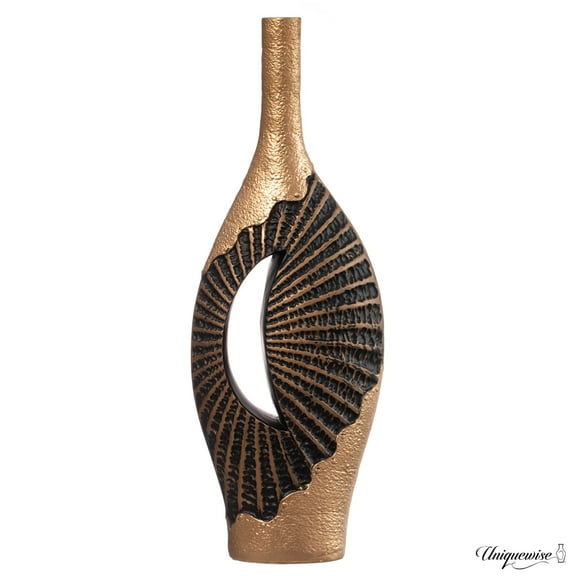 27-Inch Fiberglass Vintage Farmhouse Floor Vase, Boho Wedding Centerpiece - Unique Black and Gold Rustic Design Tall Vase - Perfect Decoration for Living Room, Bedroom, Entryway, Hallway and Kitchen