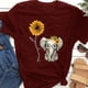 thumbnail image 4 of Camiseta de mujer Blusa de cuello redondo de manga corta con estampado de girasol, rojo vino, 3XL kenally  AP001988-30, 4 of 5
