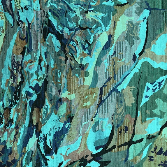 Ahgly Company Machine Washable Indoor Square Oriental Turquoise Blue Industrial Area Rugs, 5' Square
