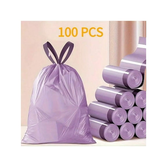 100pcs Household Portable Trash Drawstring Bags, Party Purple Trash Bags