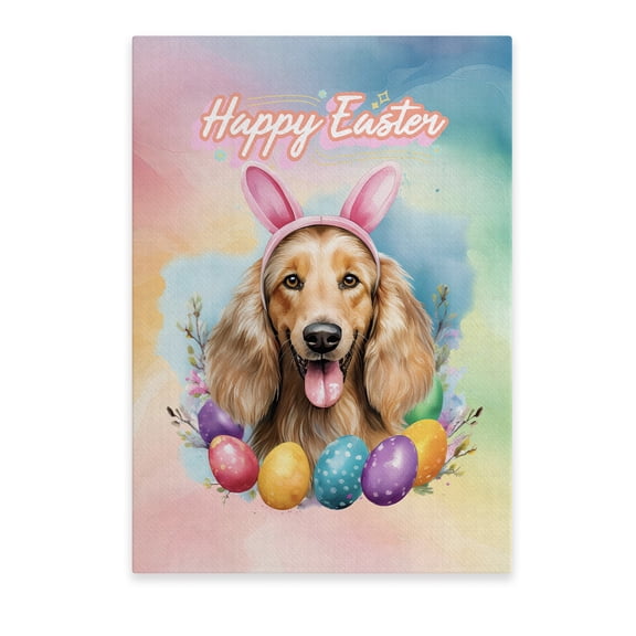 Happy Easter Afghan Hound with Bunny Ear Headband and Flowers Vertical Matte Canvas Poster Dog Lover Wall Art Home Decor - 13001