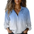 thumbnail image 2 of Blue Womens Tops Women's Single Breasted Pleated Lapel Shirt Station Explosion Women's Solid Color European and American Sleeve Top Shirts for Women, 2 of 5