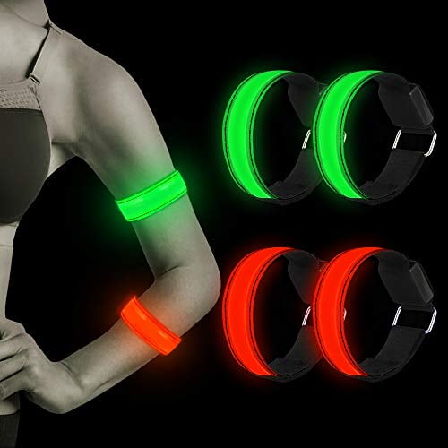 NASHARIA LED Armband for Running,4 Pack High Visibility Reflective Sports Wristbands Adjustable LED Slap Armband Sweat Resistant Glowing Sports Band for Joggers Bikers Walkers