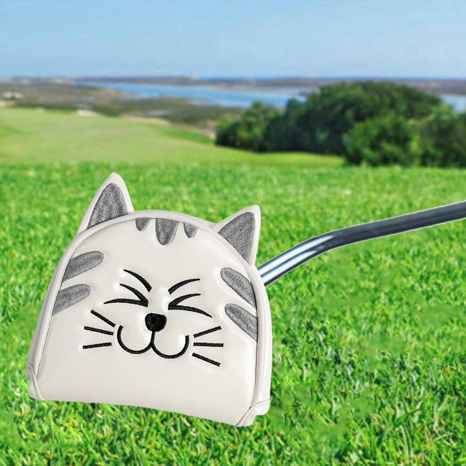 harayaa Golf Club Head Covers Mallet Putter Cat Pattern Accessories Putter Cue Headcover Semicircle White