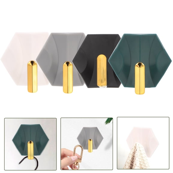 WHAMVOX 4-Pack No Punching Wall Hooks for Doors and Hallways, Strong Adhesive Hooks for Home, Office, and Decor