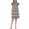 thumbnail image 2 of INSPIRE CHIC Striped Dress for Women Crew Neck Cap Sleeve Color Block Casual Summer Tshirt Dresses S Black and White, 2 of 6