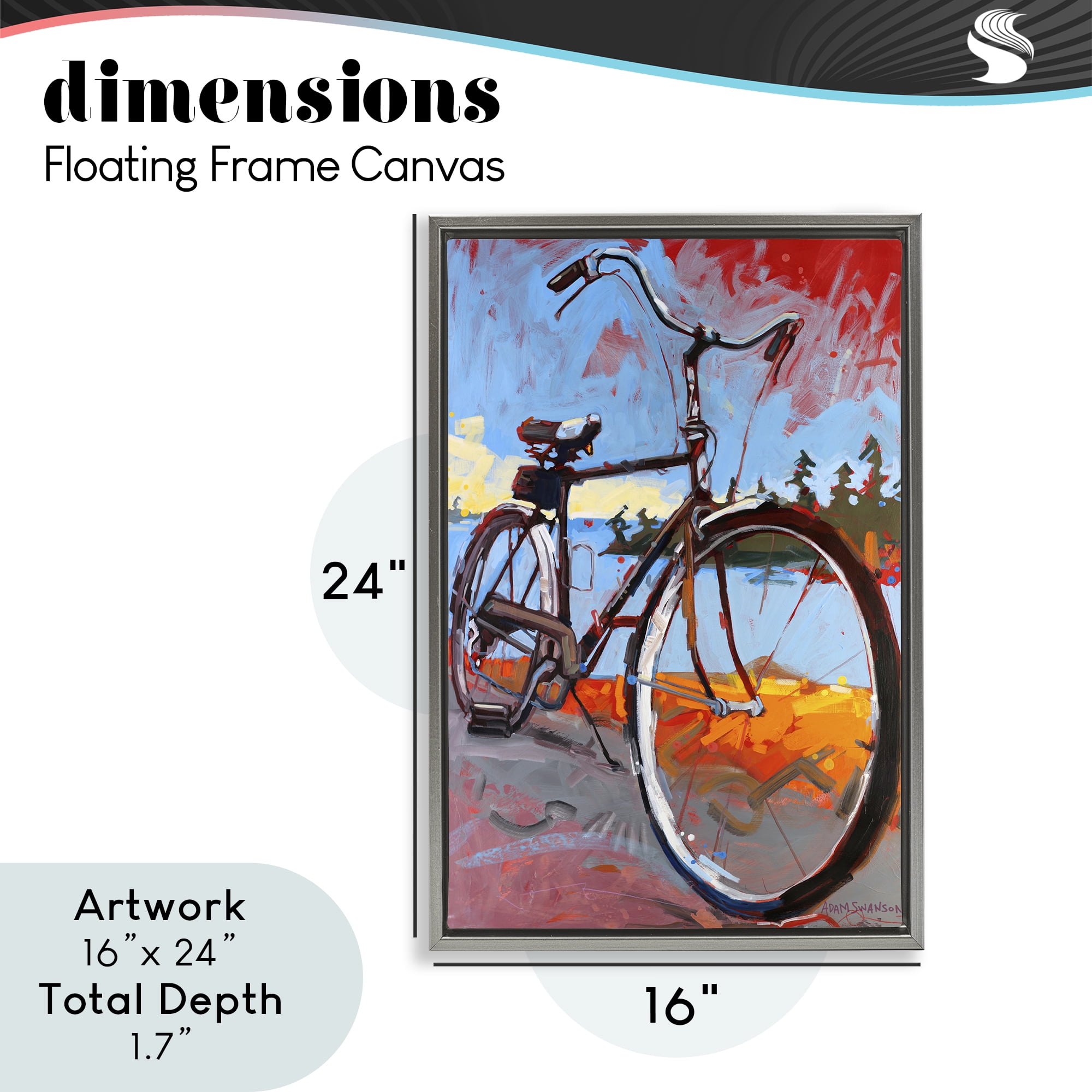 Tonight Bicycle Journey Gray Framed Floater Canvas Wall Art, design by Adam Swanson