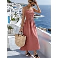 thumbnail image 6 of Women's Spaghetti Strap Button Front Midi Dress Casual Summer Sundress Red S, 6 of 8