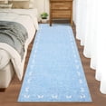 thumbnail image 3 of Garvee 2'x6' Modern Bordered Bow Runner Rug Solid Washable Rug, Soft Non Slip Low Pile Indoor Mat for Hallway Bedroom Kitchen, Blue, 3 of 9