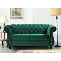 Uspridefurniture Fender 67.6'' Velvet Rolled Arm Chesterfield Loveseat,Green