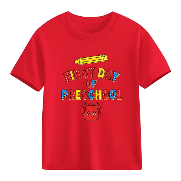 Blusas y camisas de manga corta con cuello redondo para niños y niñas, camisetas gráficas de manga corta, blusas con estampados bonitos para la temporada escolar.