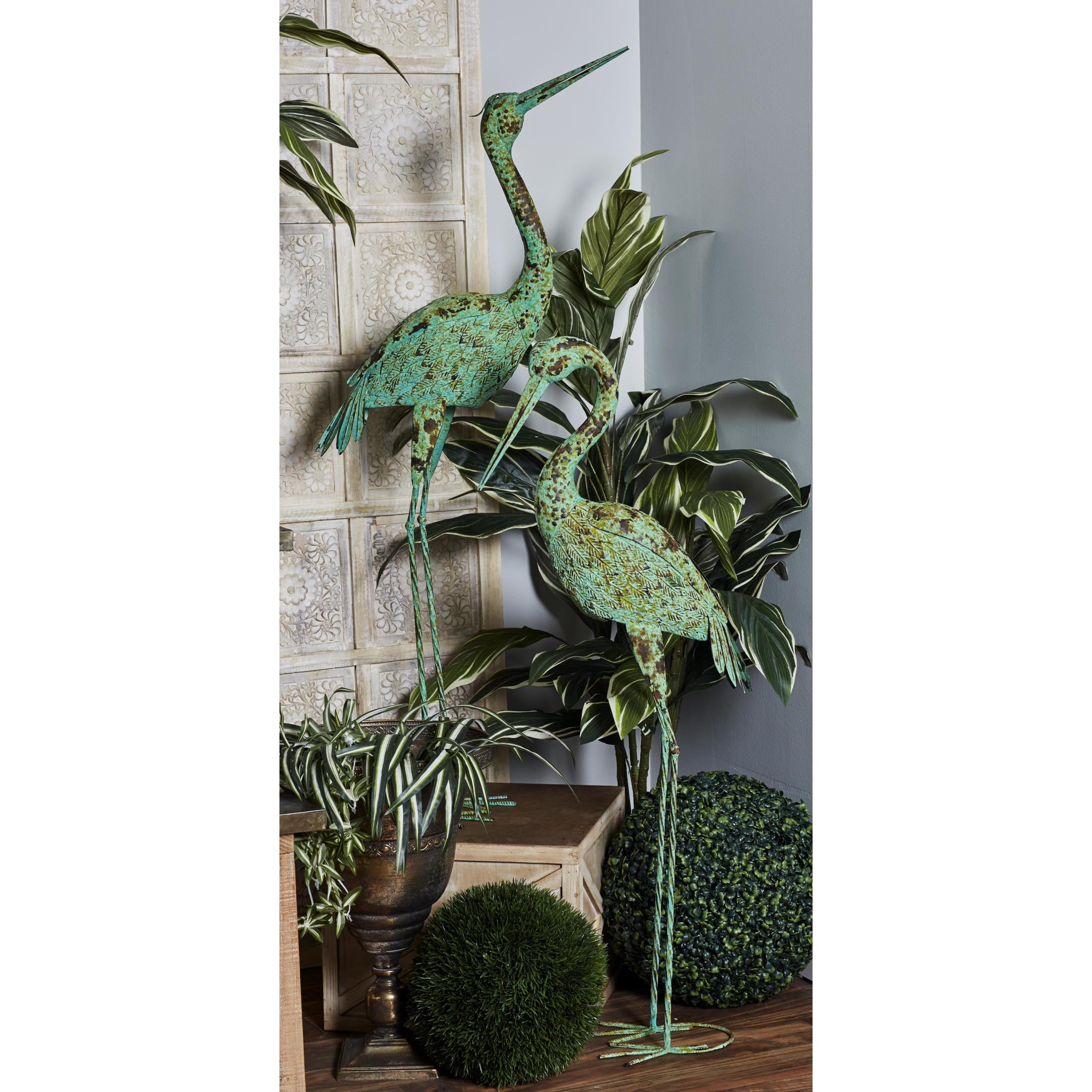 DecMode 43" Indoor Outdoor Crane Garden Sculpture with Coiled U Shaped Feet (2 Pack)