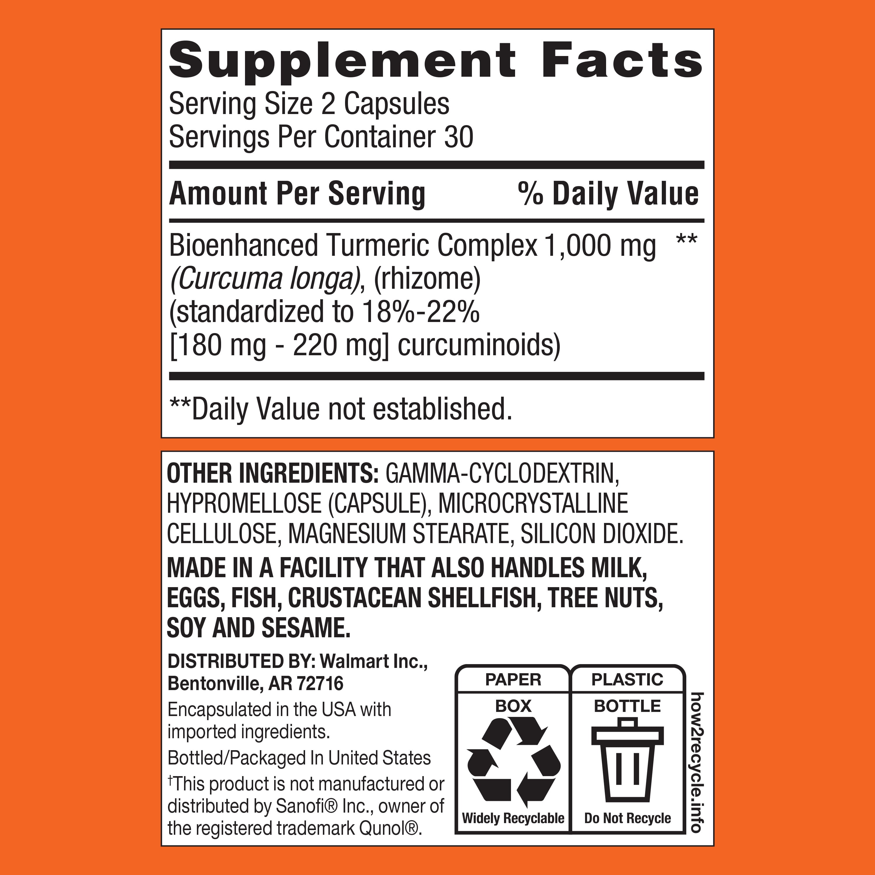 (3 pack) Equate Turmeric Curcumin Complex 1,000mg Capsules, 60 count