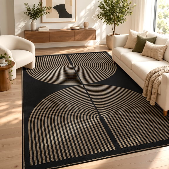 Outdoor Jute Rug 5' x 7', Non-Slip Reversible Patio Mat Modern Geometric Washable Rug for Porch, Front Door, Entryway, Farmhouse, Indoor Outdoor Use,Dark Grey