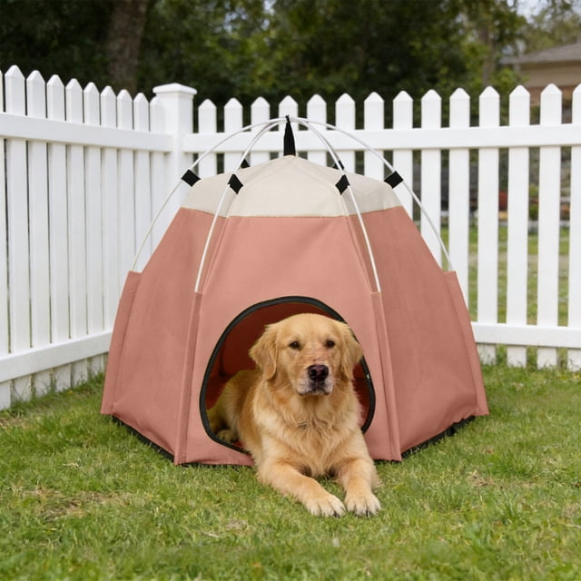 Tienda para mascotas hexagonal para acampar al aire libre, viajes, impermeable, resistente a desgarros, refugio portátil plegable para perros y gatos, cama ligera para mascotas para playa y jardín